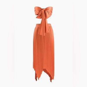 Knot Front Tube Top And Asymmetric Pleated Skirt